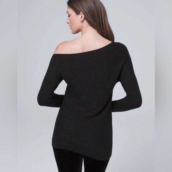 White House Black Market | Black Off-Shoulder Sweater in Metallic Black - Picture 3 of 8